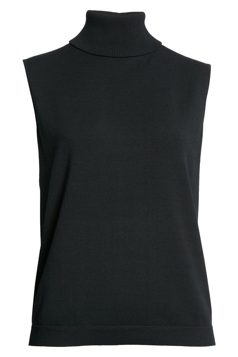 Sleeveless Turtleneck Matte Crepe Top, Alternate, color, BLACK