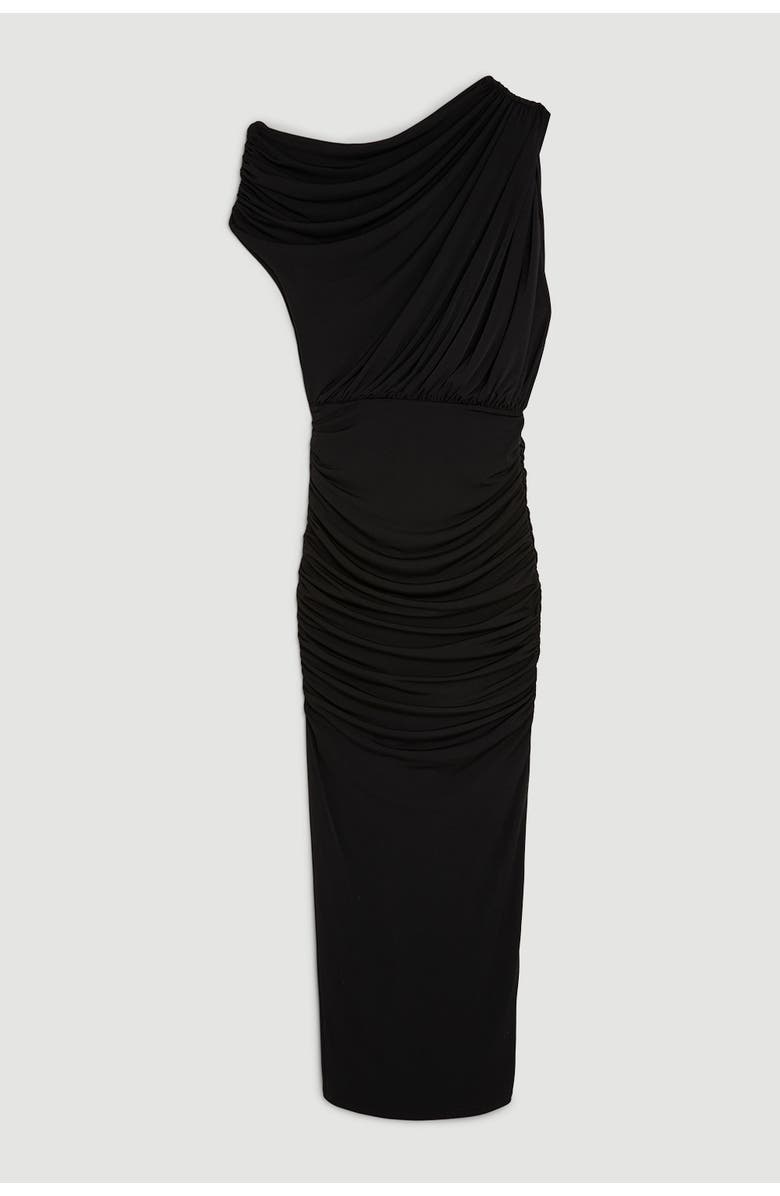 Karen Millen Asymmetric Neckline Maxi Dress, Alternate, color, Black