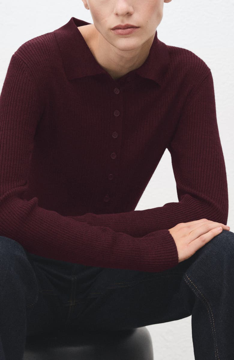 MANGO Rib Long Sleeve Polo Sweater, Alternate, color,