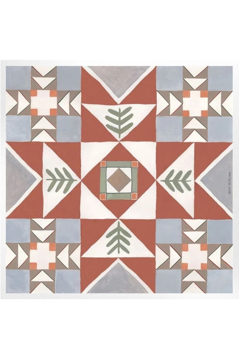 100% Silk Scarf Heirloom - Folk Quilt Pattern, Main, color, 35 x 35"