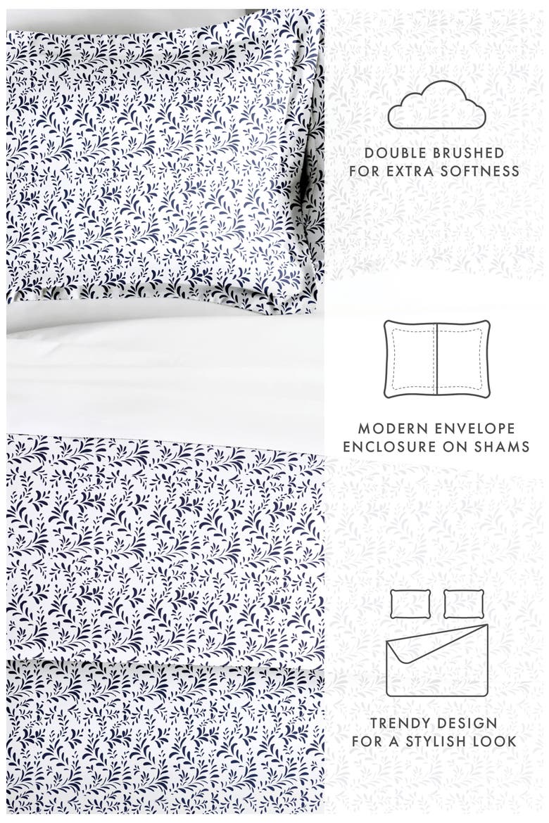 Home Spun Premium Ultra Soft 3-Piece Burst of Vines Print Duvet Cover Set, Alternate, color, NAVY