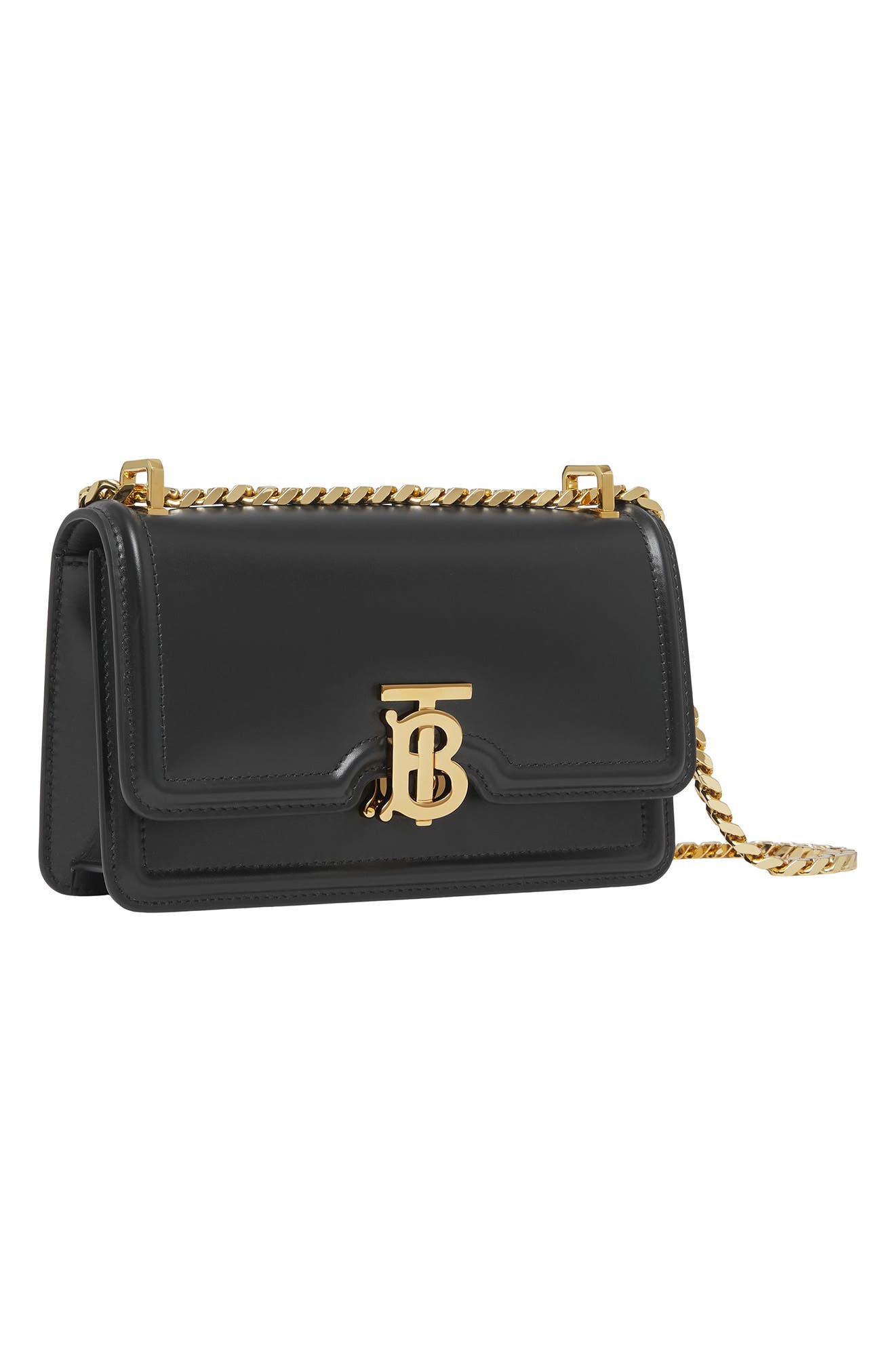 Mini TB Leather Shoulder Bag, Alternate, color, BLACK