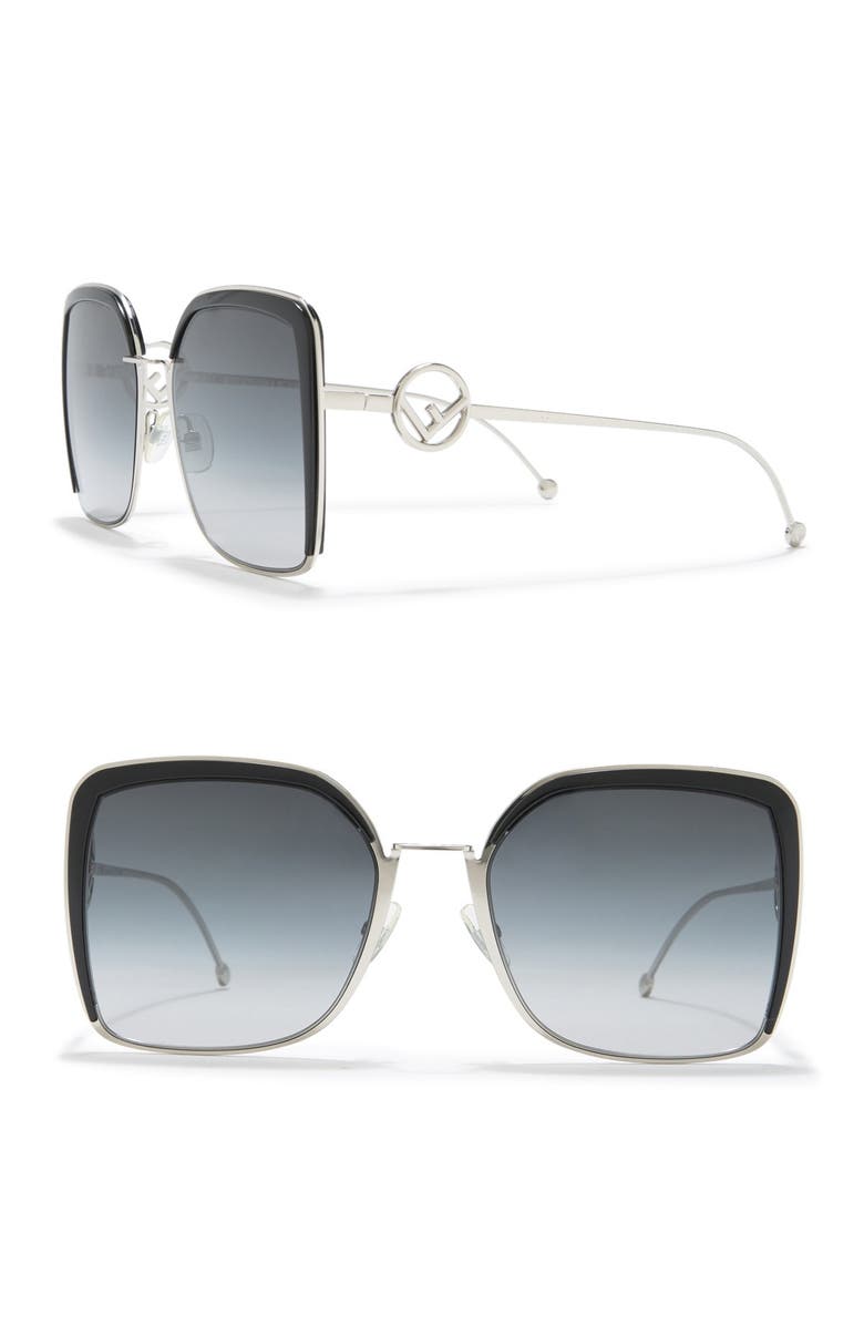 Fendi 58mm Oversized Metal Square Sunglasses, Main, color,