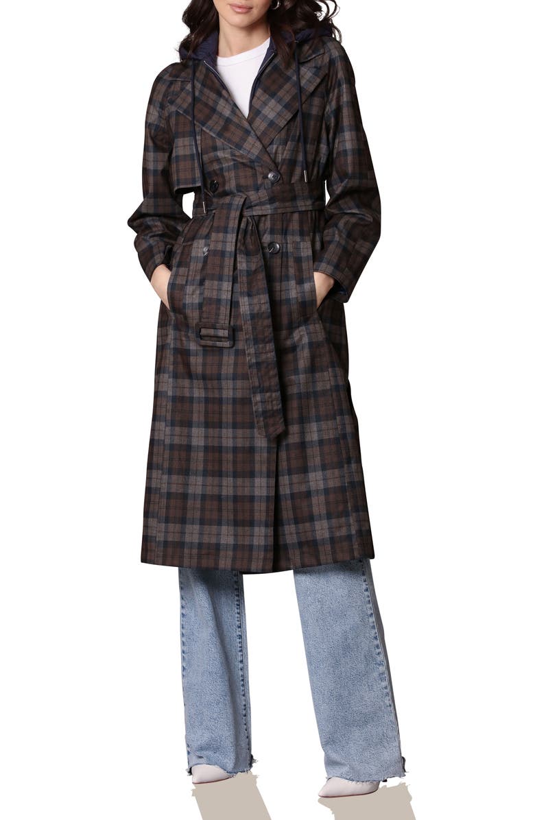 Avec Les Filles Plaid Rain Coat, Alternate, color, Brown Plaid