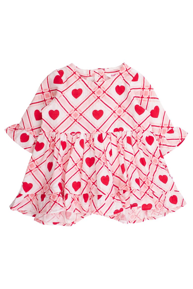 Cotton Gauze High Low Ruffle Tunic, Main, color, Pink Sweetheart Plaid