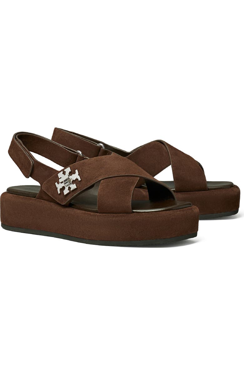 Tory Burch Turnlock Slingback Platform Sandal, Main, color, Dark Cocoa