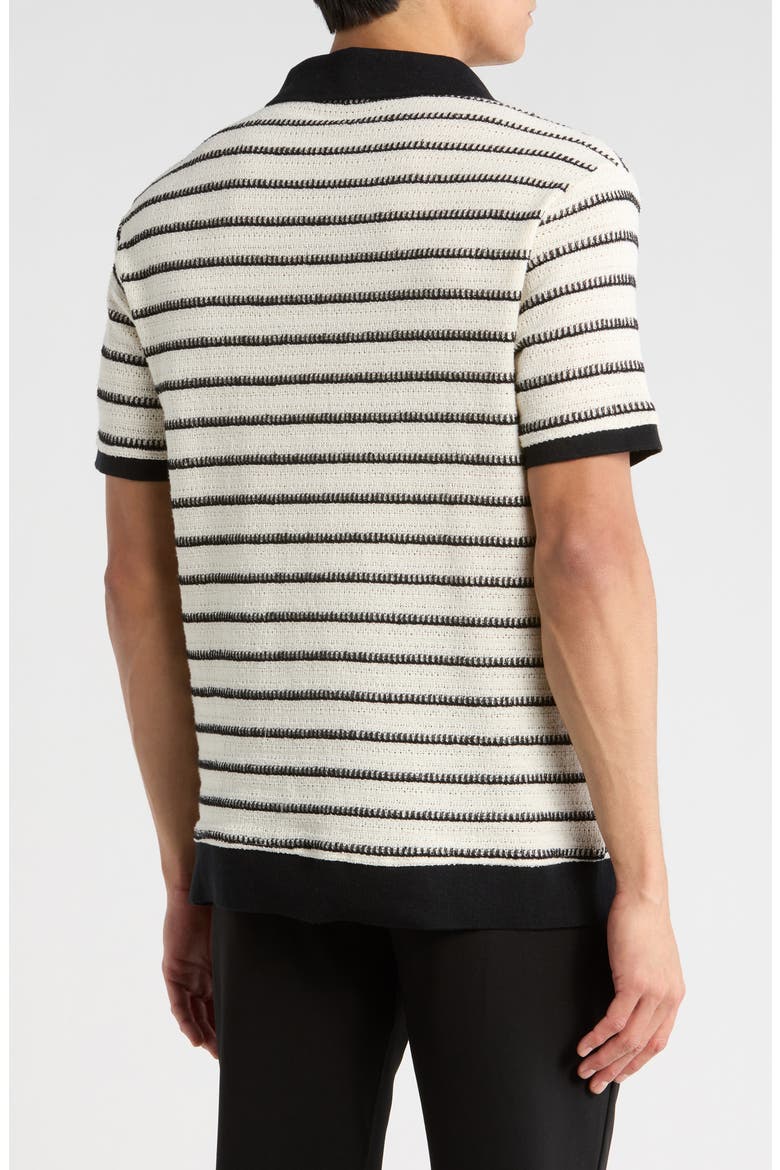 Johnny Collar Stripe Knit Polo, Alternate, color, WHITE/ BLACK
