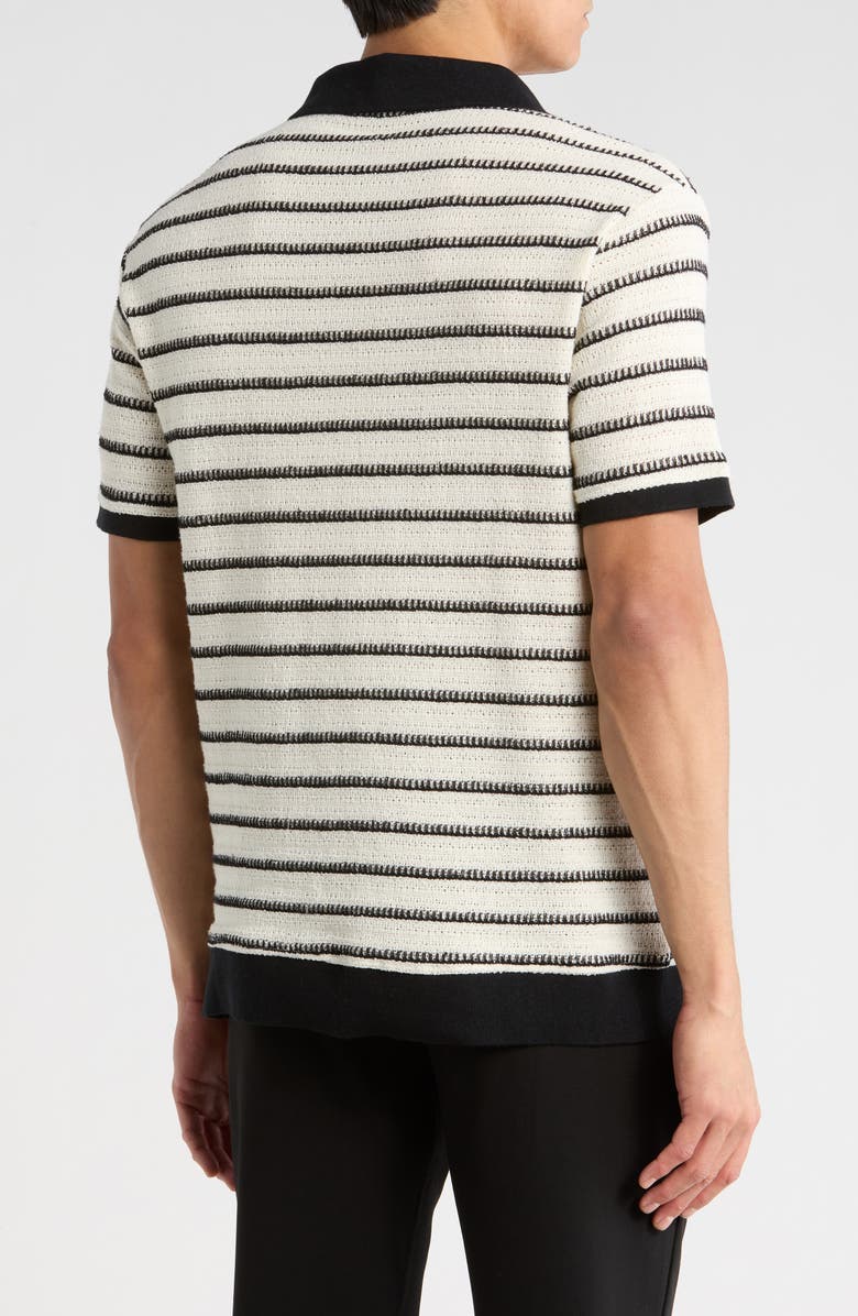 KARL LAGERFELD PARIS Johnny Collar Stripe Knit Polo, Alternate, color, White/ Black