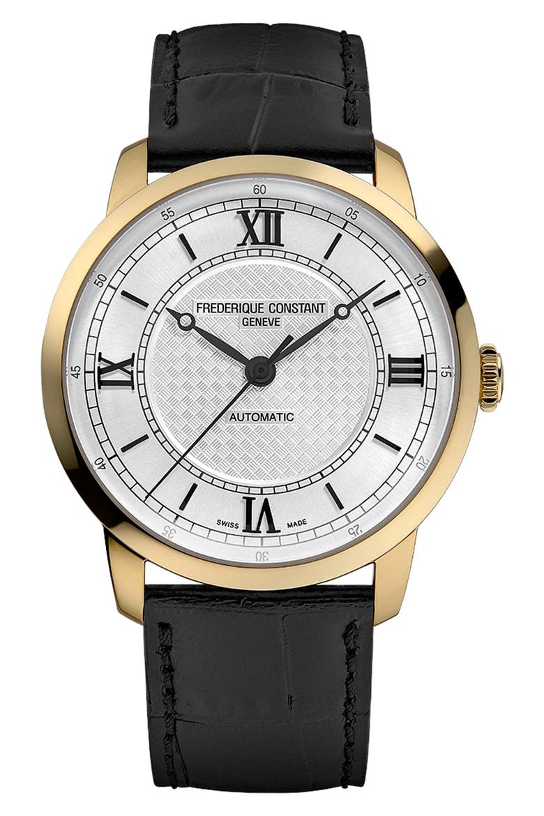 Classics Automatic Leather Strap Watch, 38.5mm, Main, color, BLACK