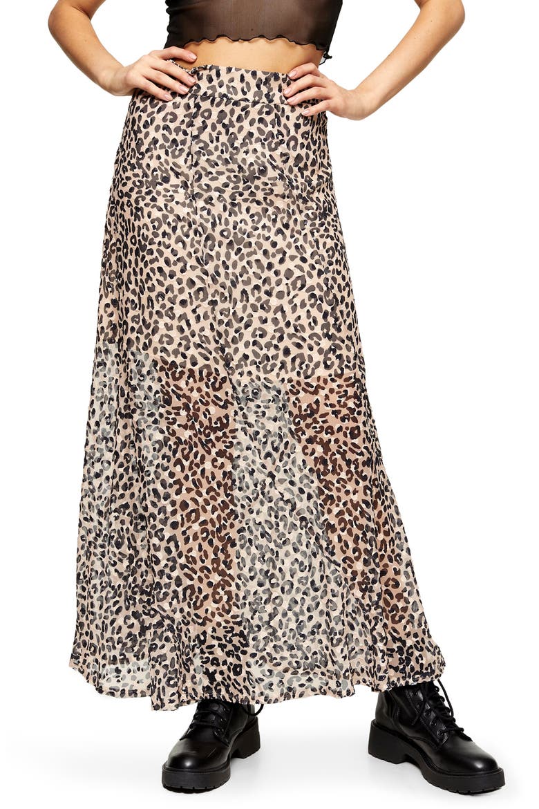Leopard Burnout Maxi Skirt, Main, color, LEOPARD