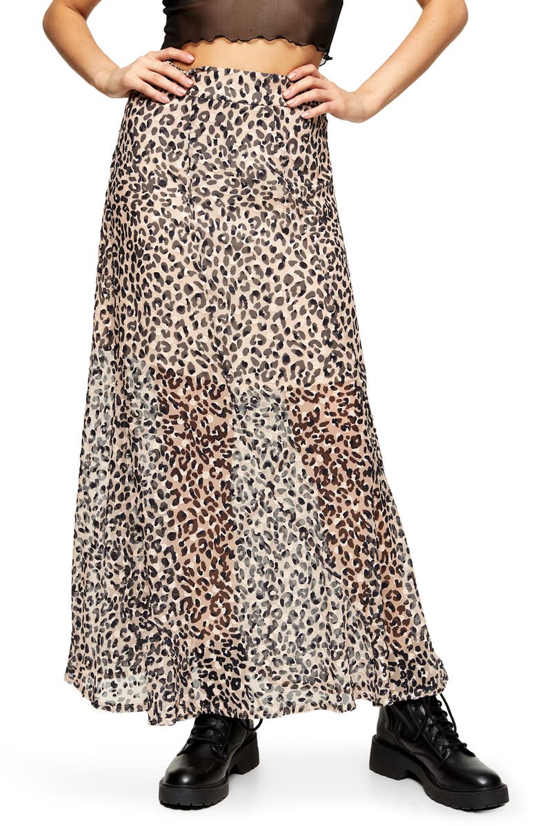 Topshop Leopard Burnout Maxi Skirt, Main, color, 