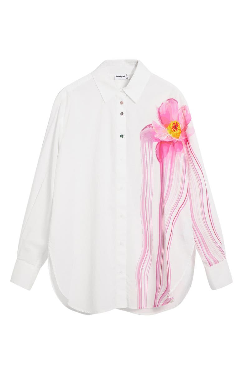 Desigual Asymmetric Print Woven Shirt, Alternate, color, White