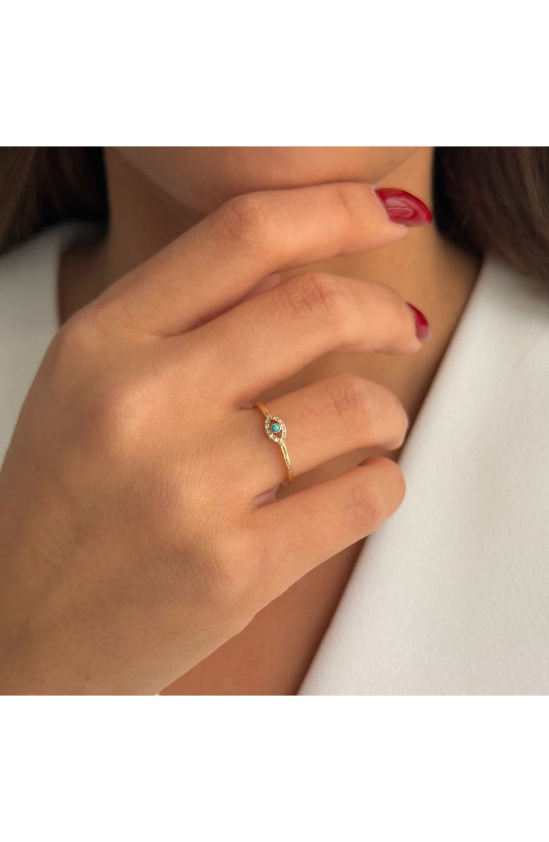 BY ADINA EDEN Mini Diamond Pave & Turquoise Evil Eye Ring 14K, Alternate, color, 14K Gold