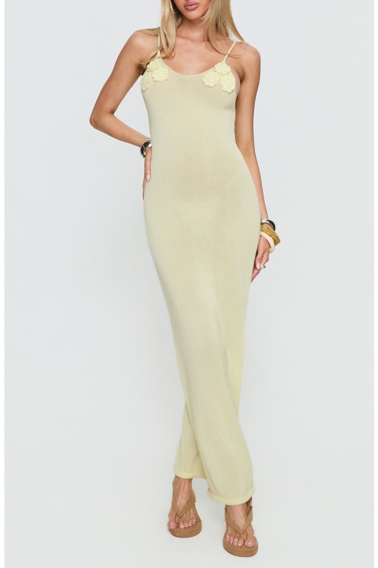 Cinderella Floral Detail Knit Midi Dress, Main, color, LEMON YELLOW