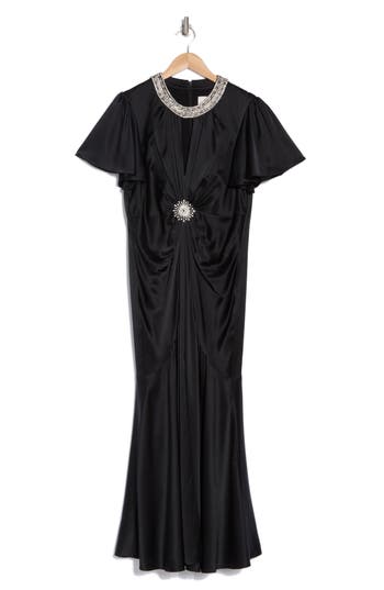 Cinq À Sept Sharma Short Sleeve Silk Maxi Dress In Black