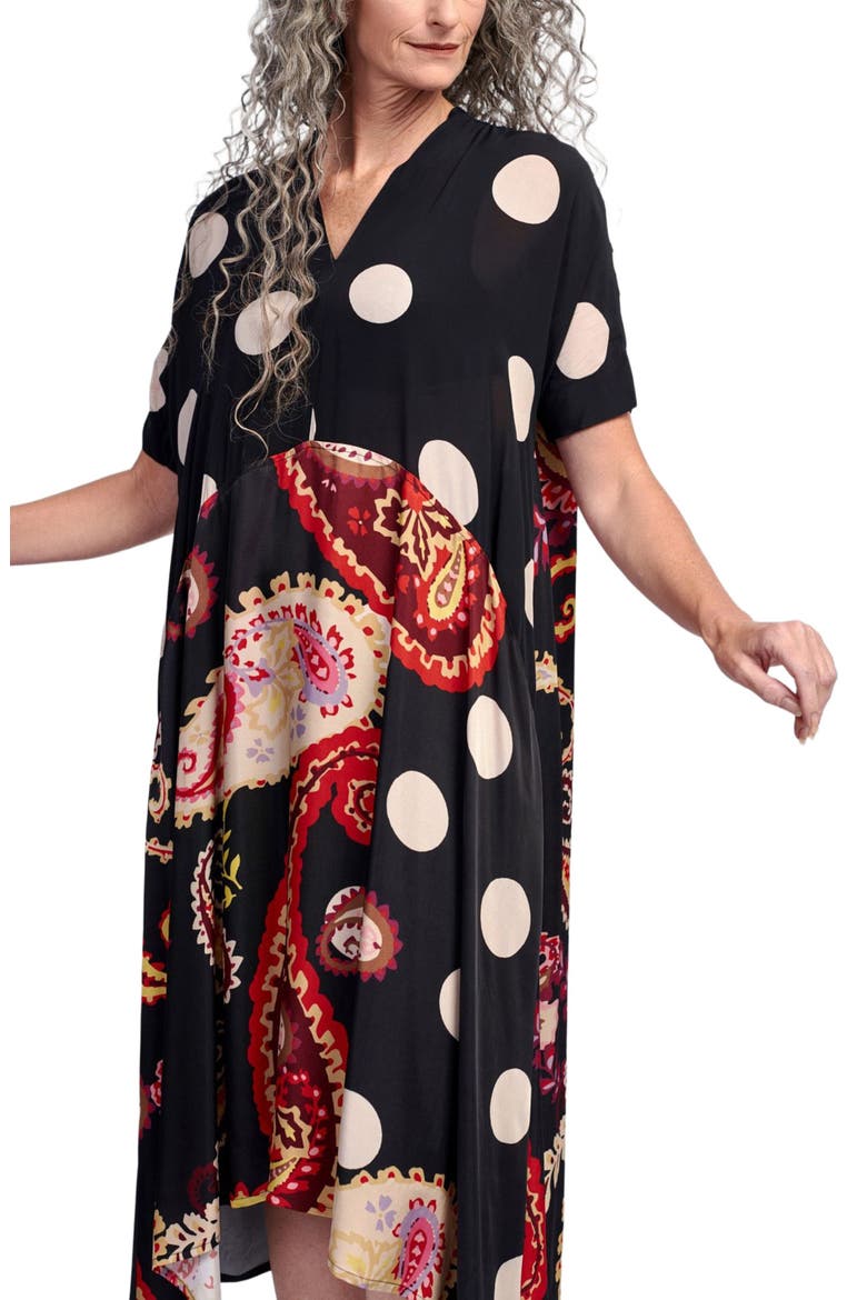 Fiesta mixed print V-neck midi dress, Alternate, color, Black Paisley Print