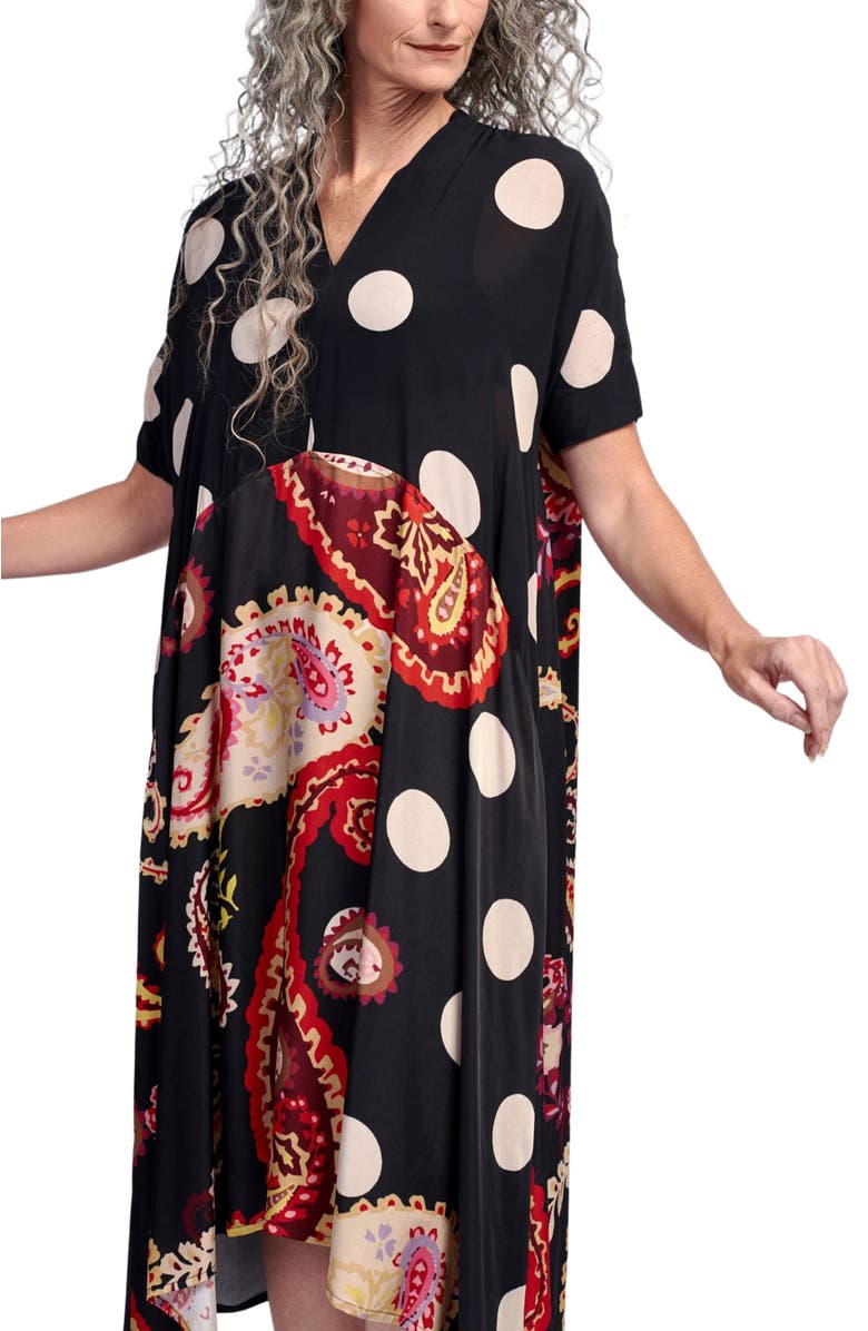 Alembika Fiesta mixed print V-neck midi dress, Alternate, color,