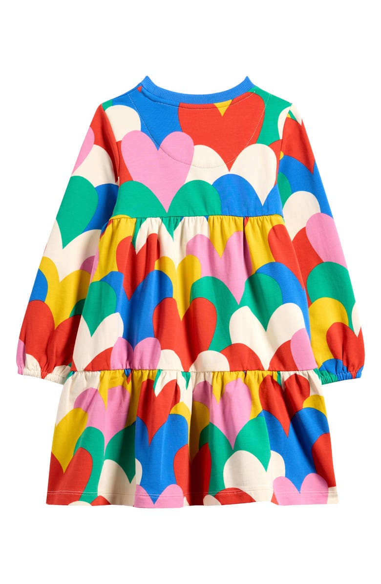 Mini Boden Kids' Heart Print Long Sleeve Tiered Sweatshirt Dress, Alternate, color,