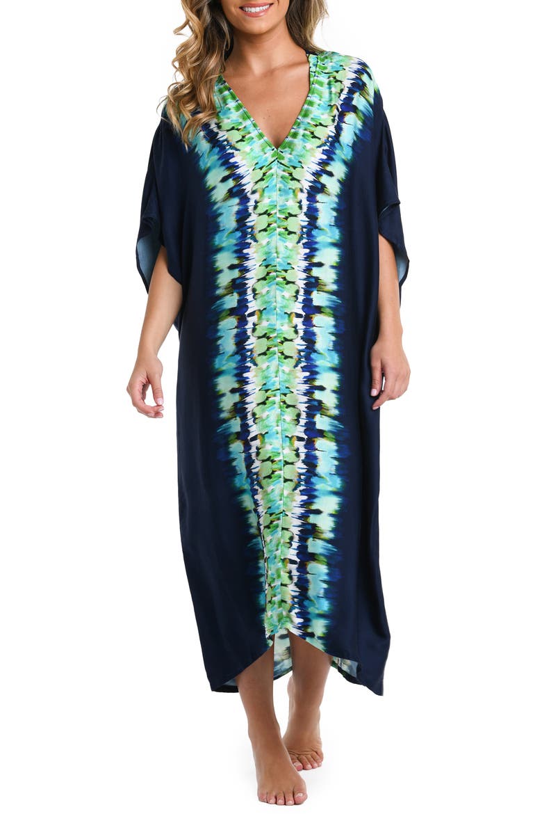 Seas Print Cover-Up Caftan, Main, color, INDIGO