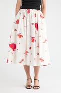 Renee C Floral Print Stretch Cotton Midi Skirt