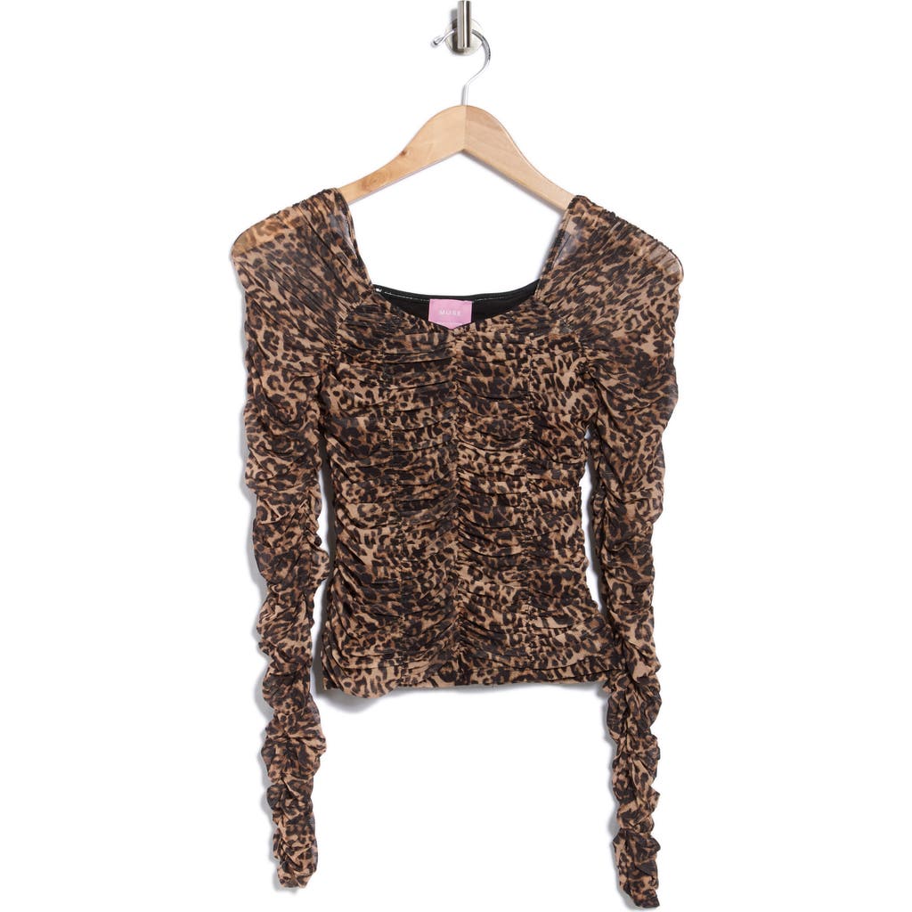 Muse Ruched Mesh Top In Brown
