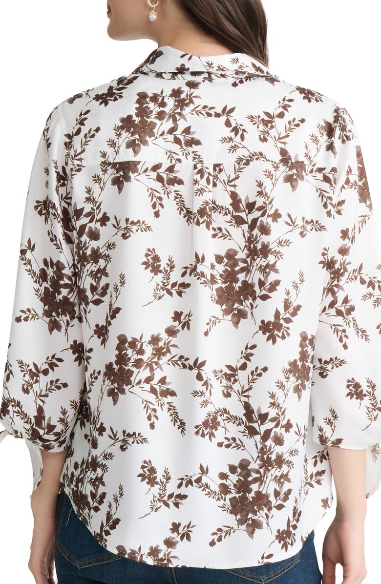Jones New York Floral Tie Sleeve Button-Up Shirt, Alternate, color, White Sand Multi