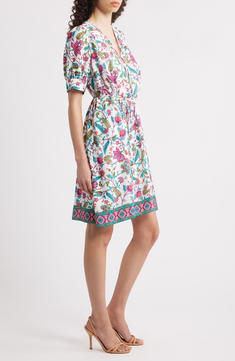 Julia Jordan Floral Print Short Sleeve Dress, Alternate, color, White Multi