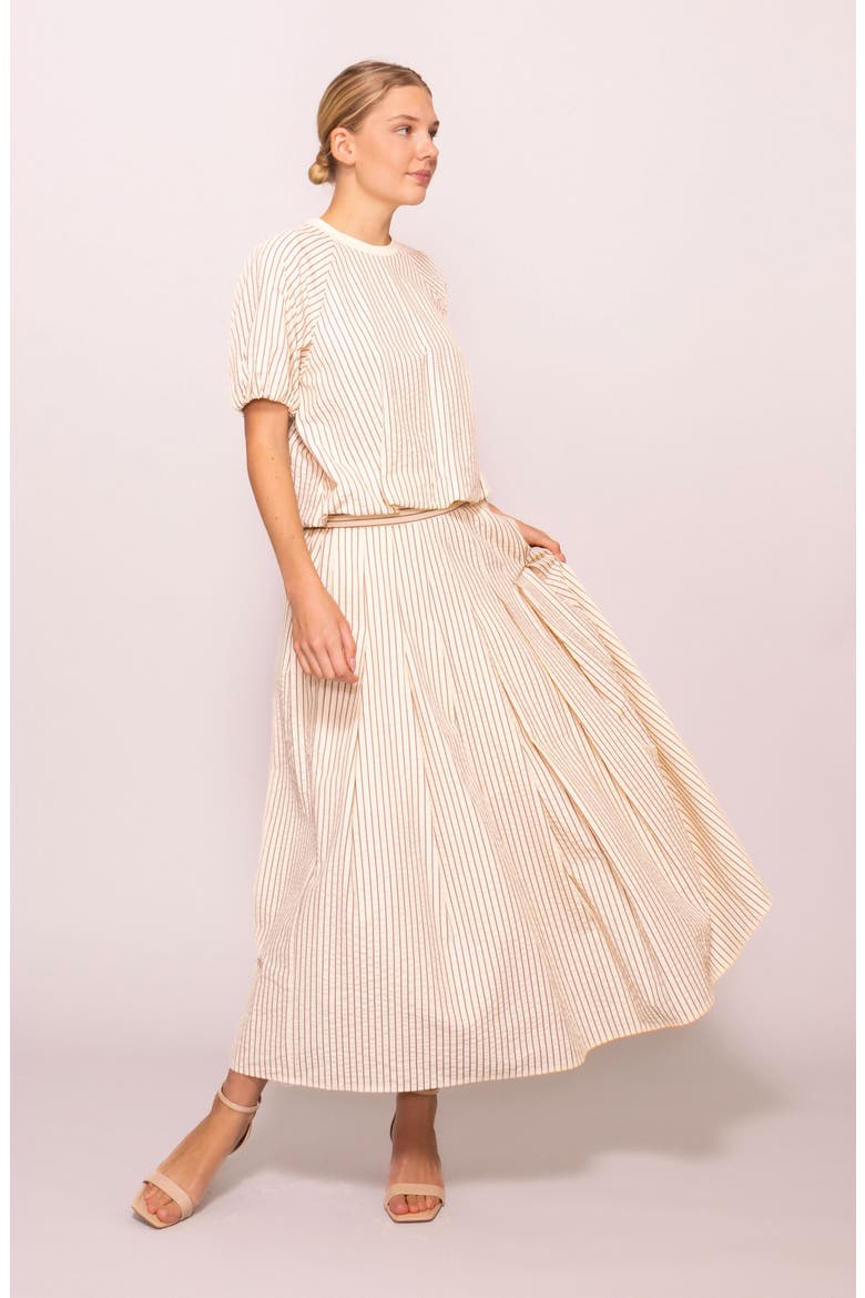 Stripe Pleated Seersucker Skirt, Alternate, color, CREAM STRIPE