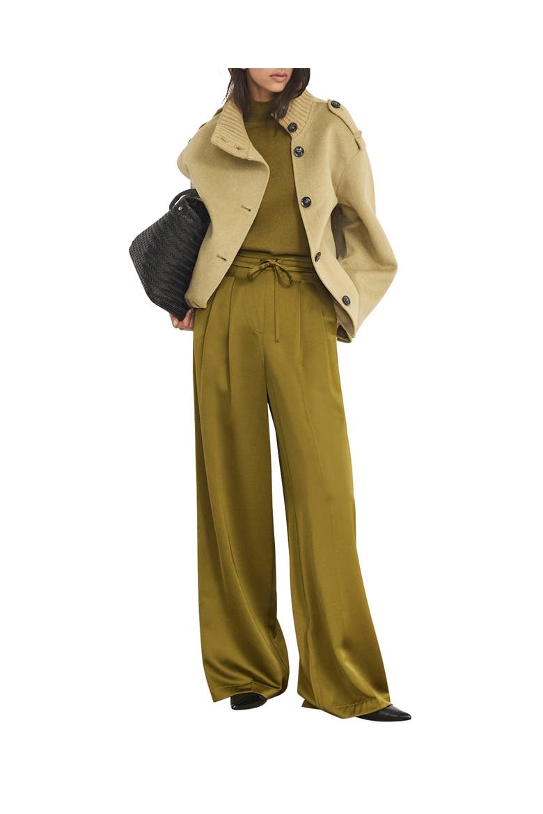 Satin Wide Leg Trousers, Alternate, color, Green