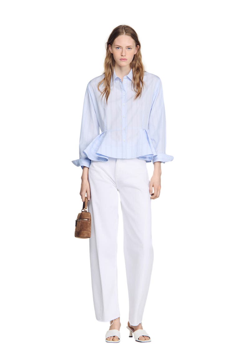 Striped peplum shirt, Alternate, color, Sky blue