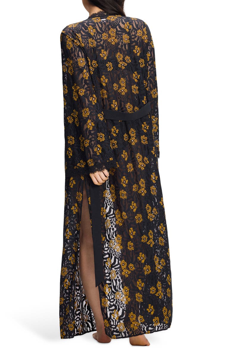 SAVAGE X FENTY Feline Floral Sleep Robe, Alternate, color, Black Caviar