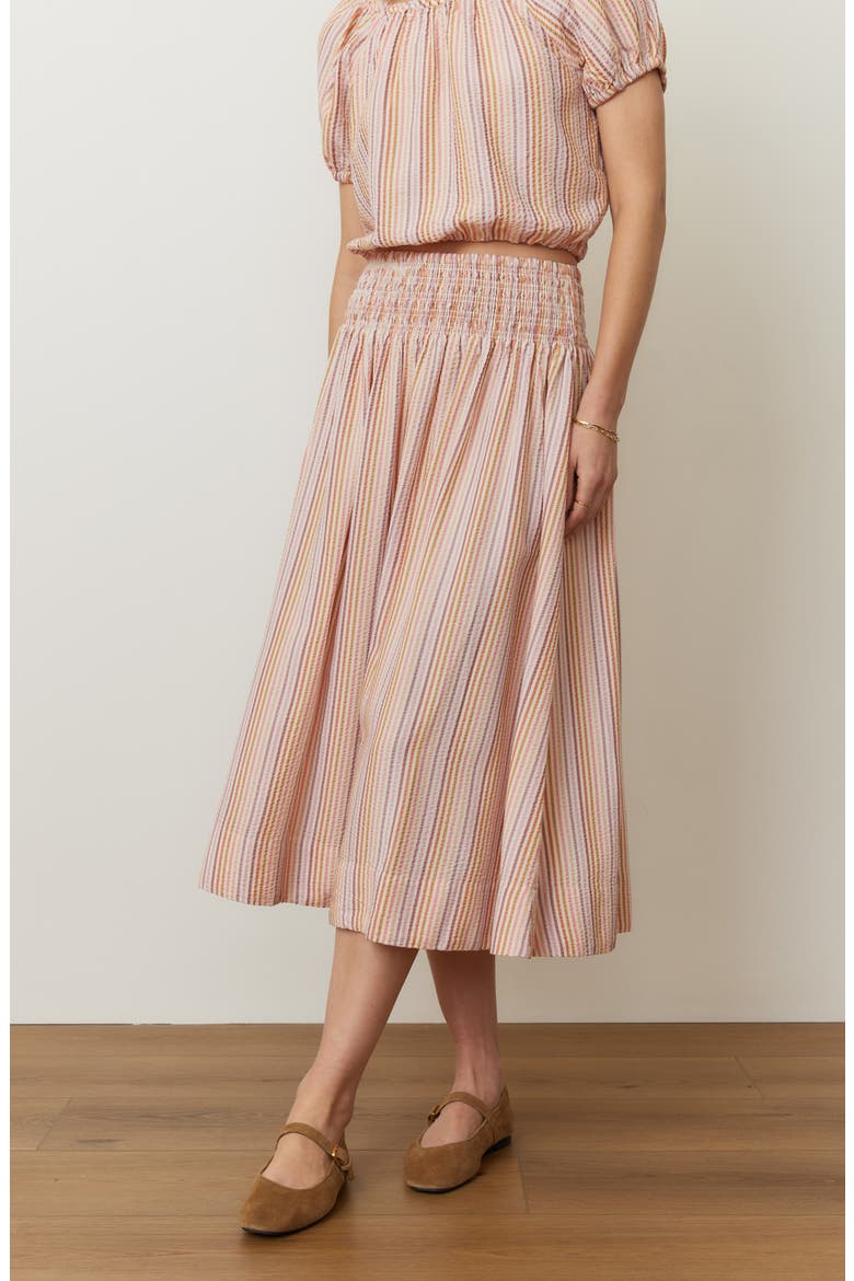 Bea Seersucker Midi Skirt, Alternate, color, SUNSET STRIPE
