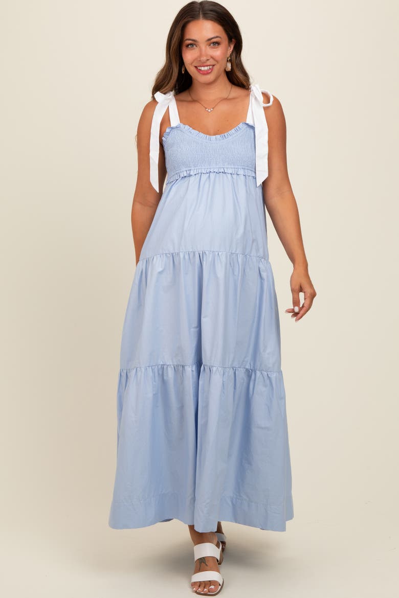 Blue Contrast Shoulder Straps Maxi Dress, Alternate, color, Light Blue