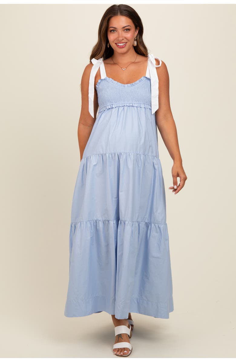 PinkBlush Blue Contrast Shoulder Straps Maxi Dress, Alternate, color, Light Blue
