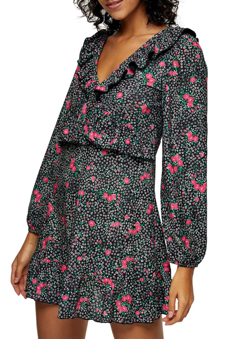 Double-V Long Sleeve Jersey Minidress, Main, color, MULTI
