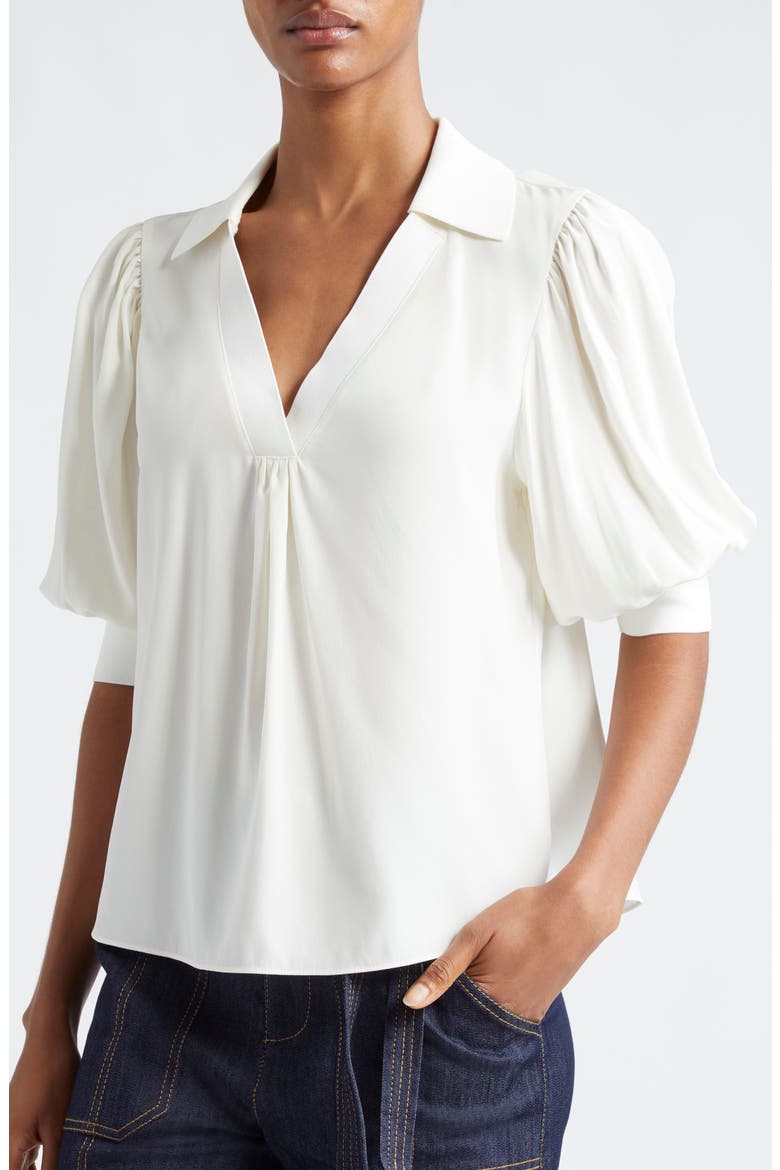 Weldon Collar Silk Top, Alternate, color, IVORY