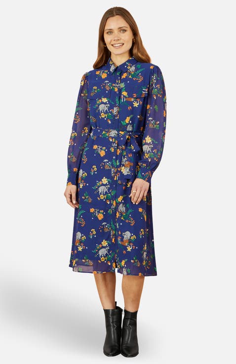 Raccoon Print Shirt Midi Dress