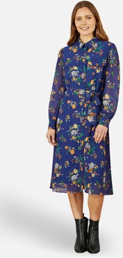 Yumi Raccoon Print Shirt Midi Dress