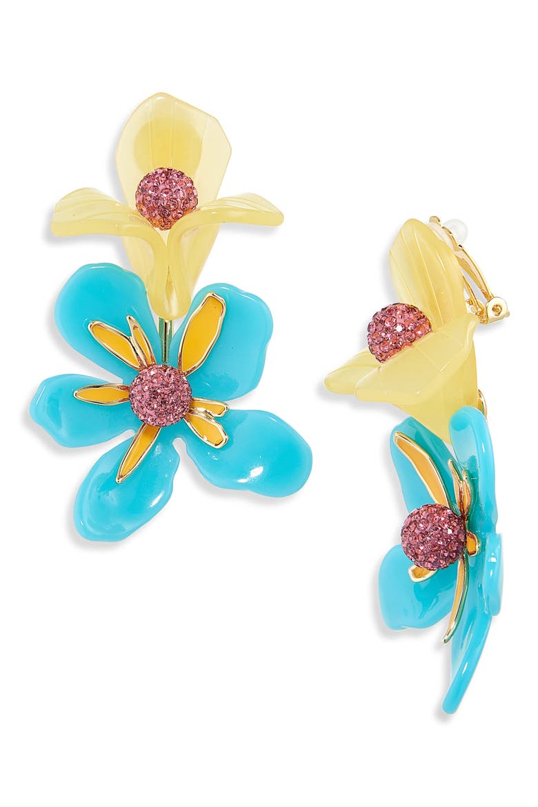 Bouquet Paradis Clip-On Earrings, Main, color, SHERBERT SPRAY