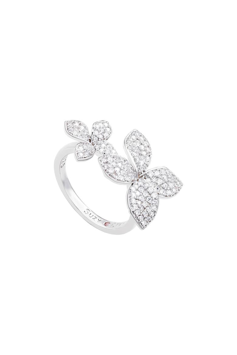 Sterling Silver CZ Double Flower Ring, Main, color, WHITE