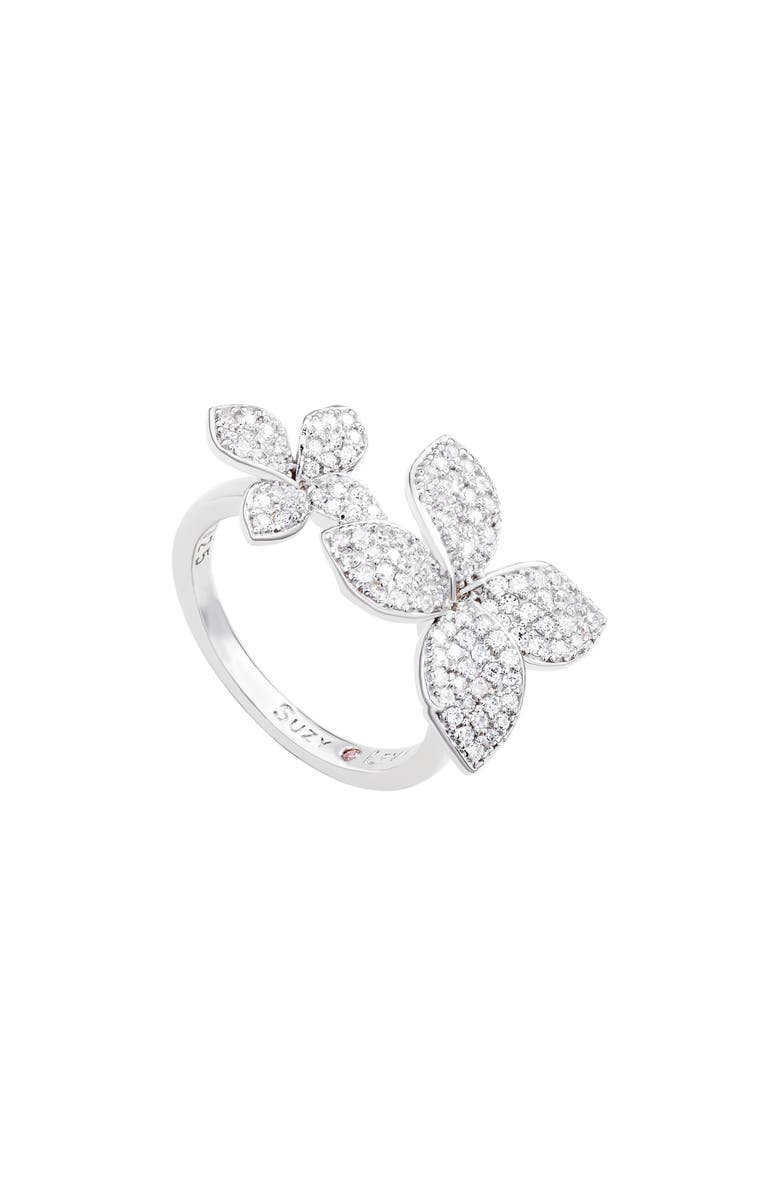SUZY LEVIAN Sterling Silver CZ Double Flower Ring, Main, color, White