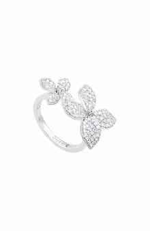 SUZY LEVIAN Sterling Silver CZ Double Flower Ring