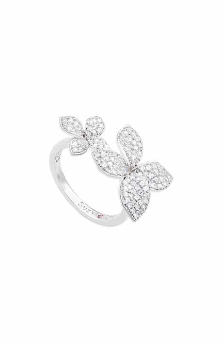 SUZY LEVIAN Sterling Silver CZ Double Flower Ring