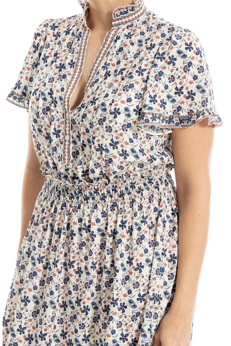 Smocked Flutter Sleeve Maxi Dress, Alternate, color, CREAMINDIGO FLORAL VINES