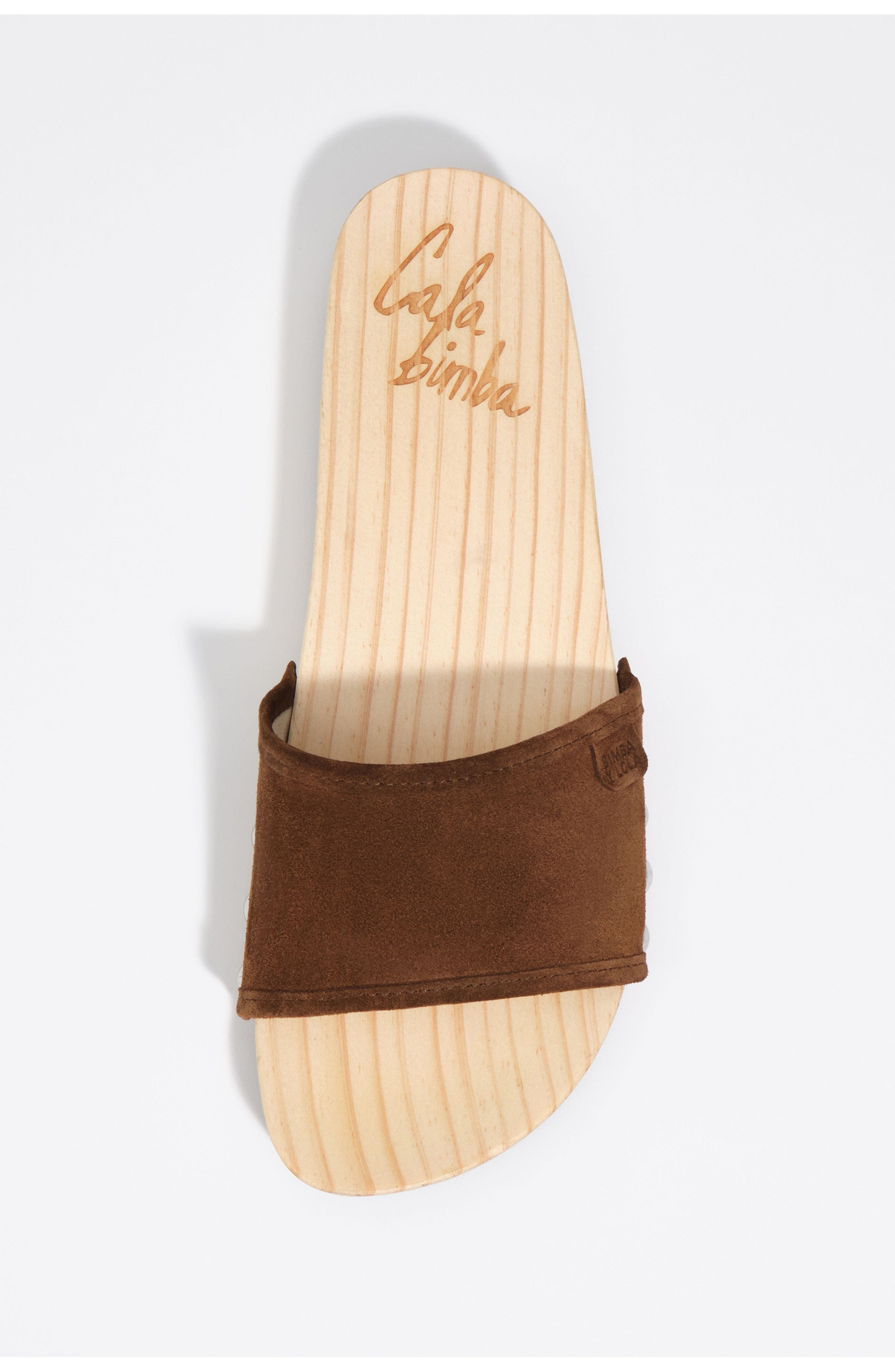 Suede wooden platform sandal, Alternate, color, TOAST