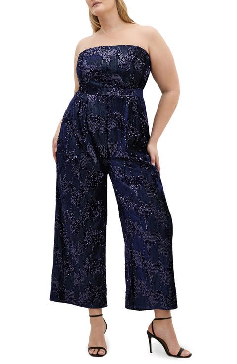Sequin Sleeveless Wide Leg Jumpsuit (Plus)