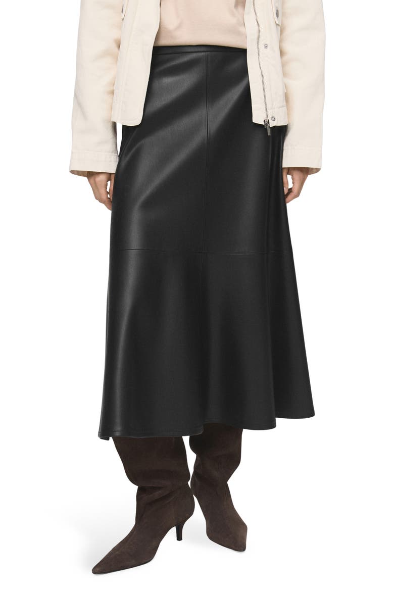 Paris Faux Leather A-Line Midi Skirt, Main, color, BLACK