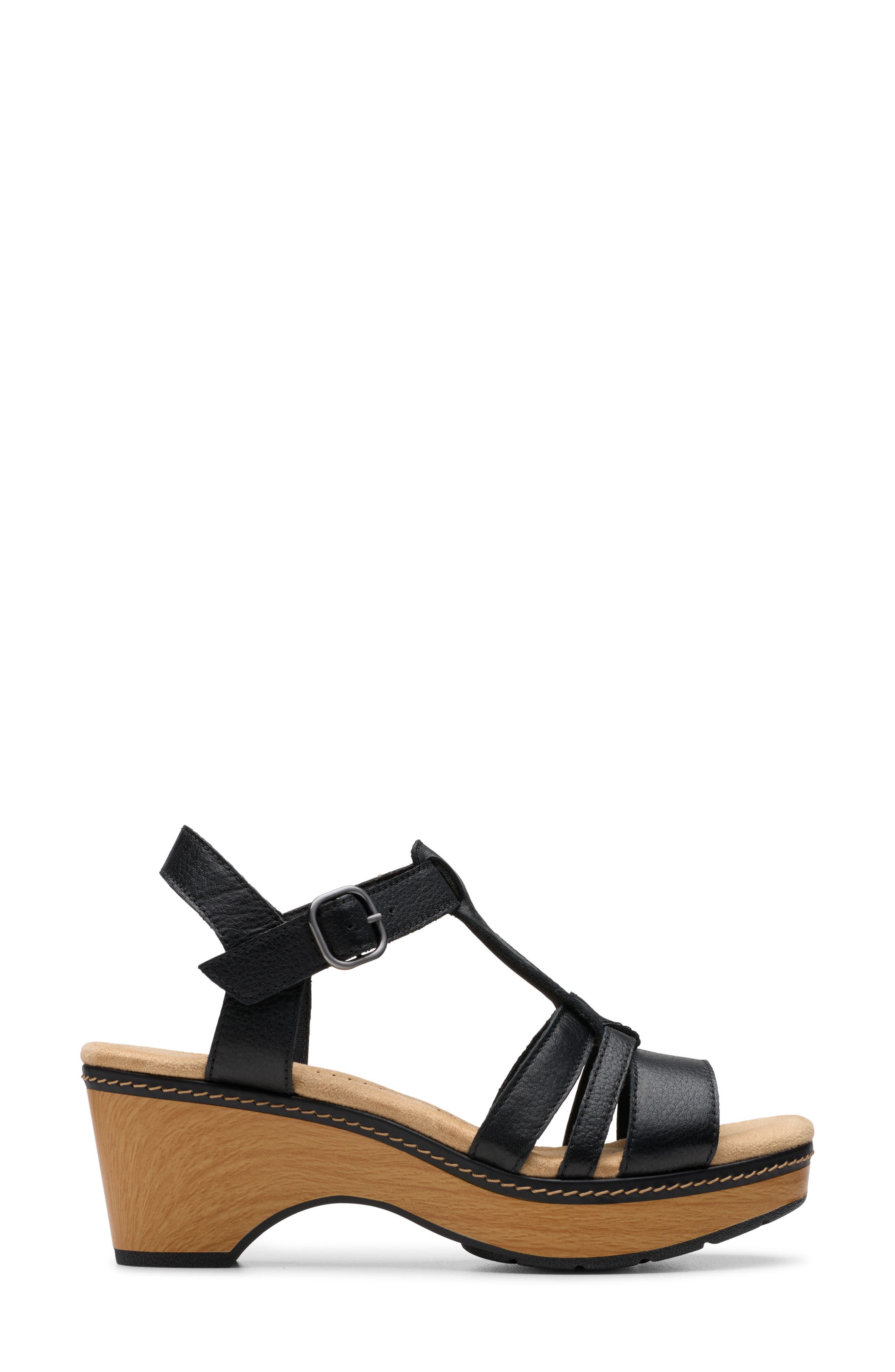 Clarks<sup>®</sup> Seannah Madi Wedge Sandal - Wide Width Available, Alternate, color, Black Leather