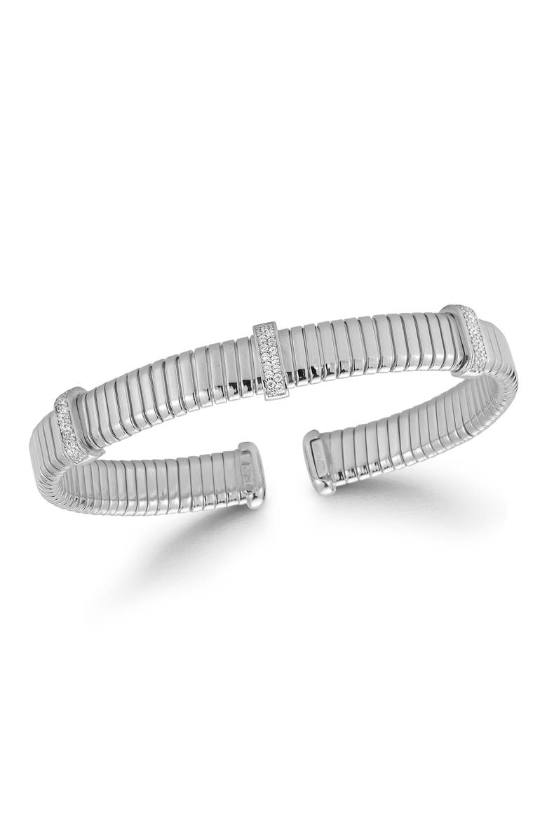 CZ Ribbed Bangle Bracelet, Main, color, SILVER