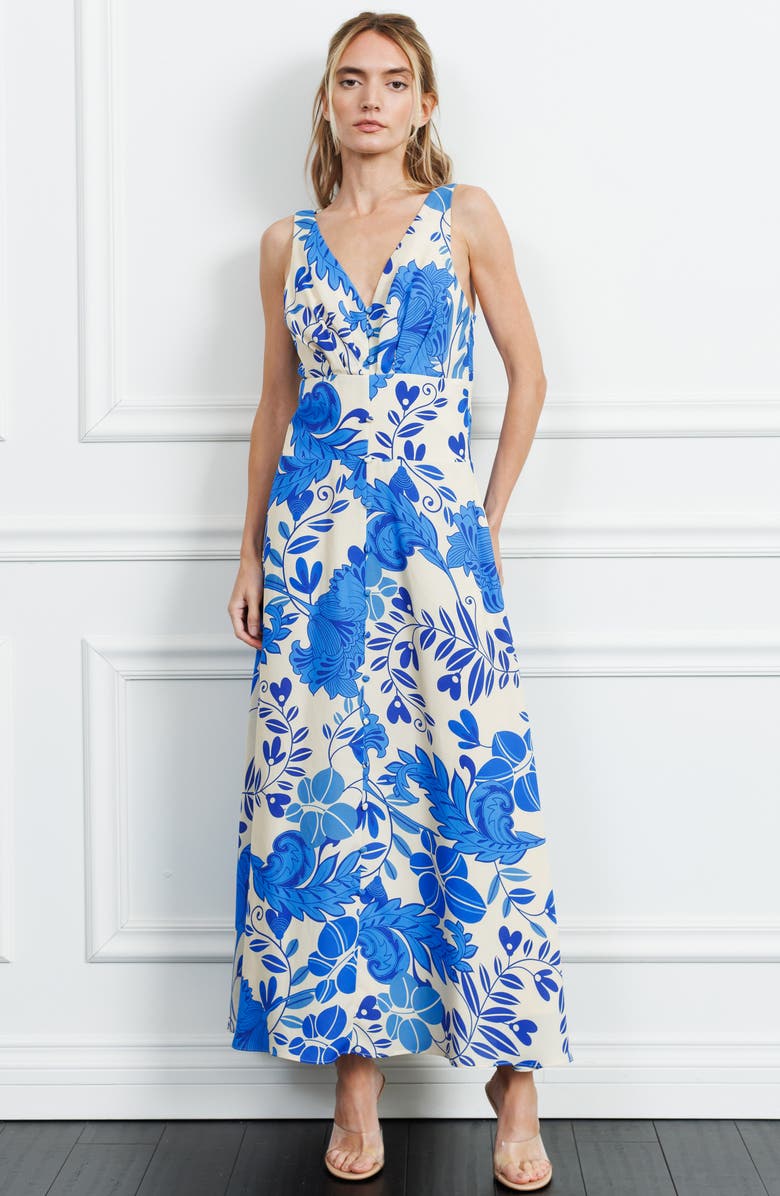 CIEBON Marek Sleeveless Floral Maxi Sundress, Alternate, color, Blue